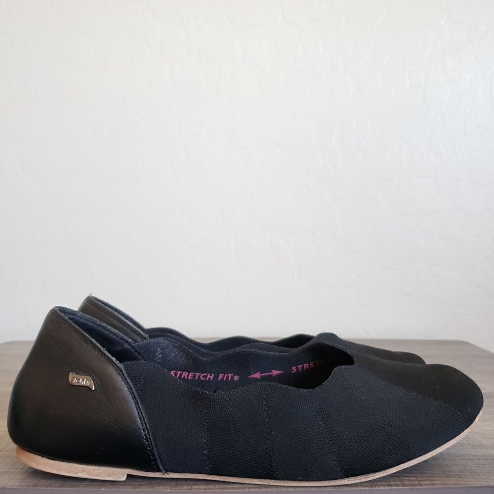 Skechers Arch Fit Must Be Mine Black Slip-On Ballet Flats Scalloped Women's 10